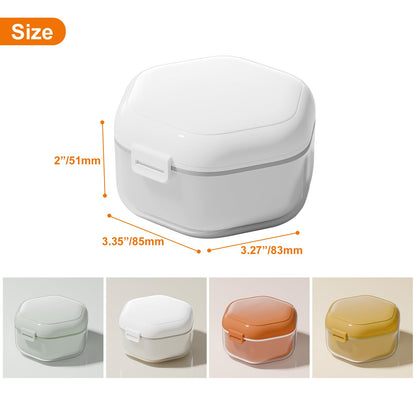 Denture Bath Case - Food-Grade Retainer Box, 3-Layer Seal, Travel White