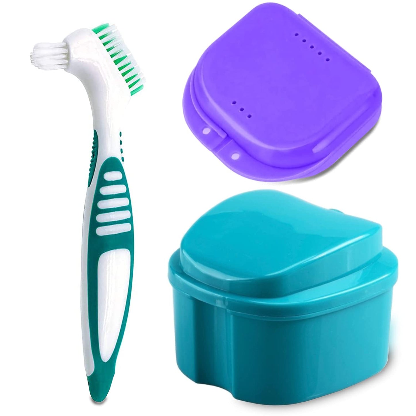 Denture Bath Case with Cleaner Brush & Retainer Box – Complete Denture Care