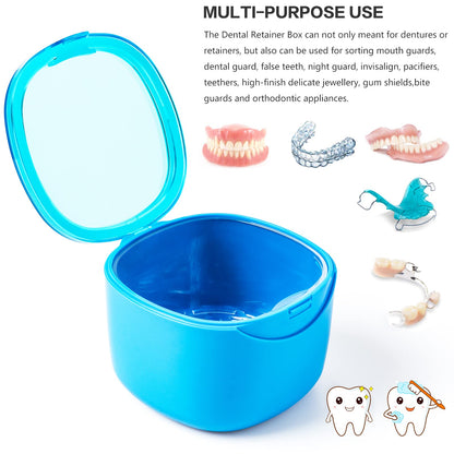 Denture Bath Case - No-Leak Denture Box for Retainers, Mouth Guards & Night Guards (Blue)