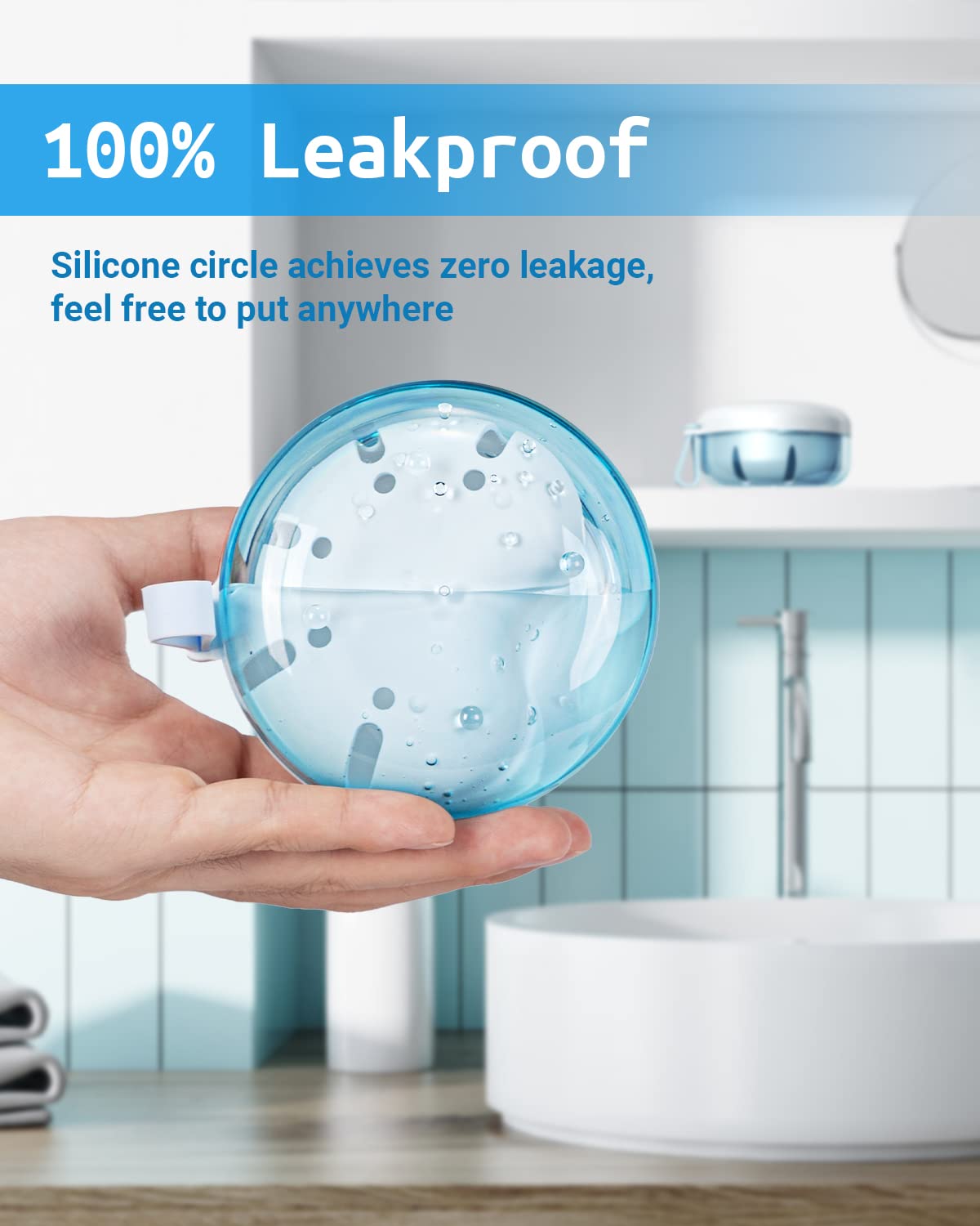 Denture Bath Case - Leak-Proof Portable Retainer Case (Blue) with Strainer & Mirror