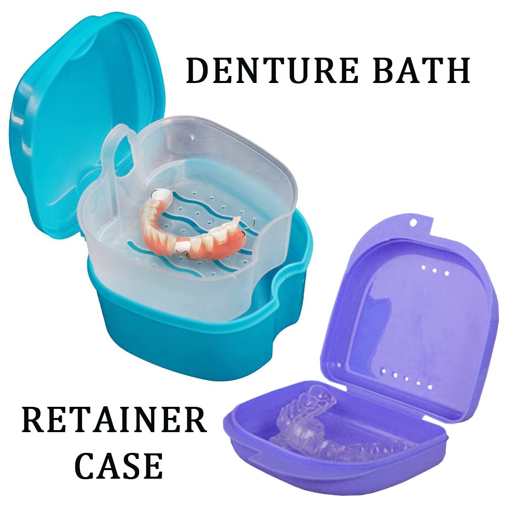 Denture Bath Case with Cleaner Brush & Retainer Box – Complete Denture Care