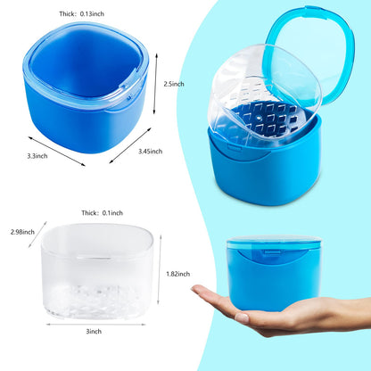 Denture Bath Case - No-Leak Denture Box for Retainers, Mouth Guards & Night Guards (Blue)