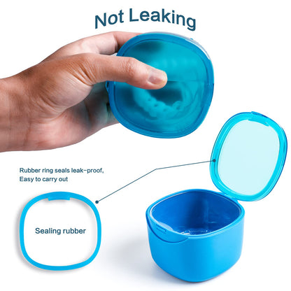 Denture Bath Case - No-Leak Denture Box for Retainers, Mouth Guards & Night Guards (Blue)