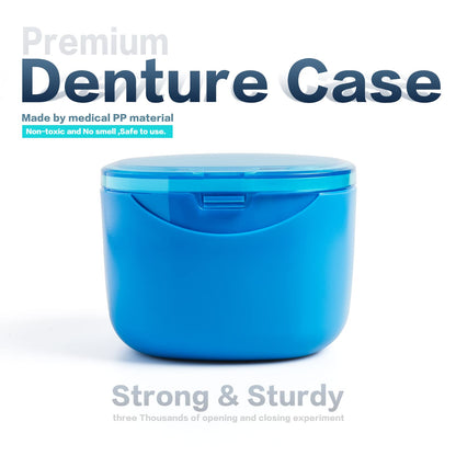 Denture Bath Case - No-Leak Denture Box for Retainers, Mouth Guards & Night Guards (Blue)