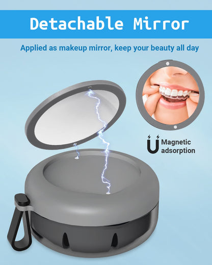 Denture Bath Case Gray – Leak-Proof Portable Retainer Box with Cleaning Kit