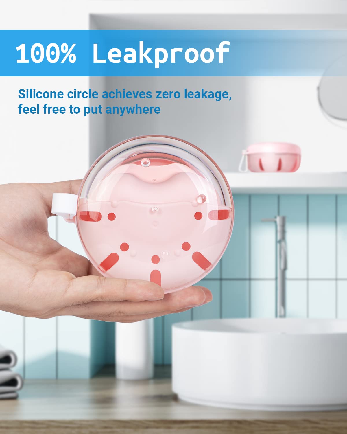 Denture Bath Case – Leak-Proof Portable Retainer Box (Pink) with Cleaning Kit