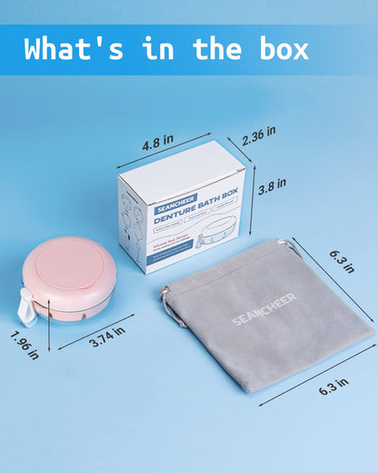 Denture Bath Case – Leak-Proof Portable Retainer Box (Pink) with Cleaning Kit