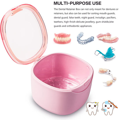 Denture Bath Case – Pink Retainer Cleaning Box | No-Leak Denture Case