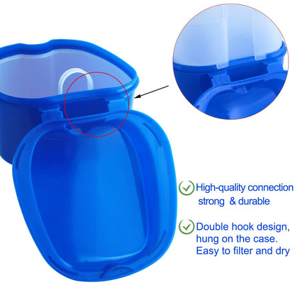 2 Pack Denture Bath Case – Purple & Dark Blue Travel Holder with Brush