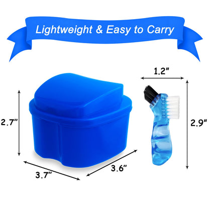 2 Pack Denture Bath Case – Purple & Dark Blue Travel Holder with Brush