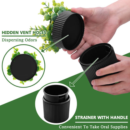 Denture Bath: Artificial Eucalyptus Potted Denture Case with Strainer