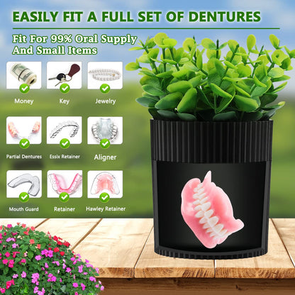 Denture Bath: Artificial Eucalyptus Potted Denture Case with Strainer