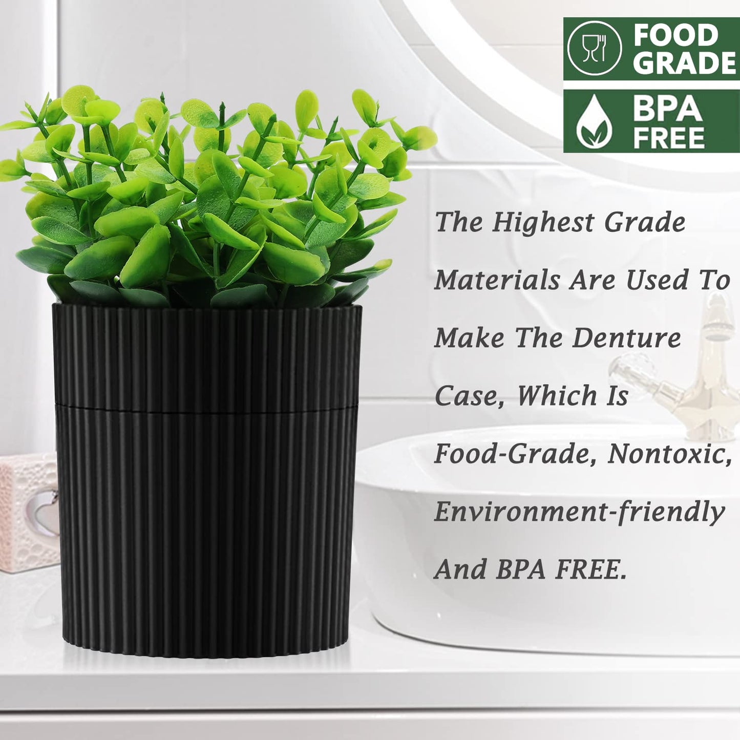 Denture Bath: Artificial Eucalyptus Potted Denture Case with Strainer