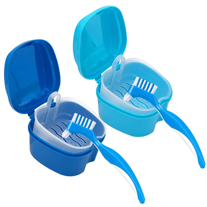 Denture Cleaner Box & Brush Set – 2 Pack, Portable Denture Storage