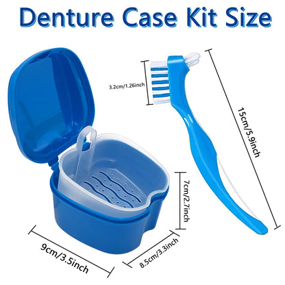 Denture Cleaner Box & Brush Set – 2 Pack, Portable Denture Storage
