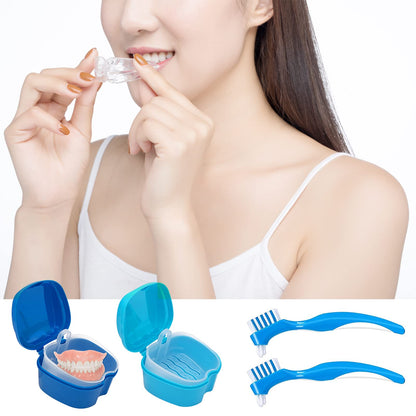 Denture Cleaner Box & Brush Set – 2 Pack, Portable Denture Storage