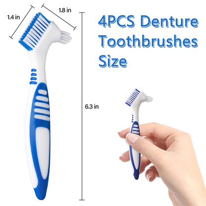 4-Piece Denture Brush Set for False Teeth – Multi-Layered Bristles, Ergonomic Rubber Handle