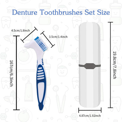 Denture Brush 2 Pcs with White Case – Comfort Grip & Multi-Tier Bristles