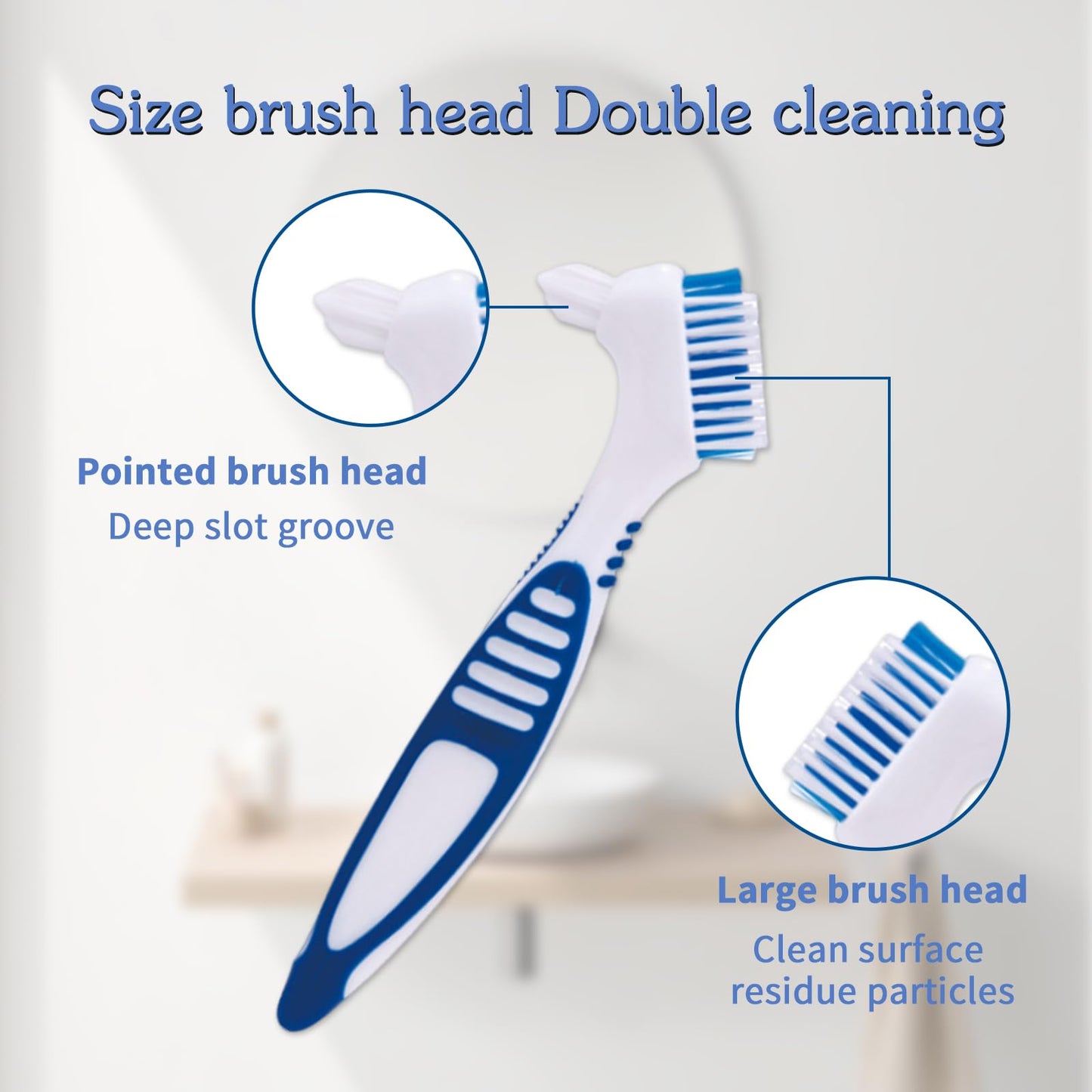 Denture Brush 2 Pcs with White Case – Comfort Grip & Multi-Tier Bristles