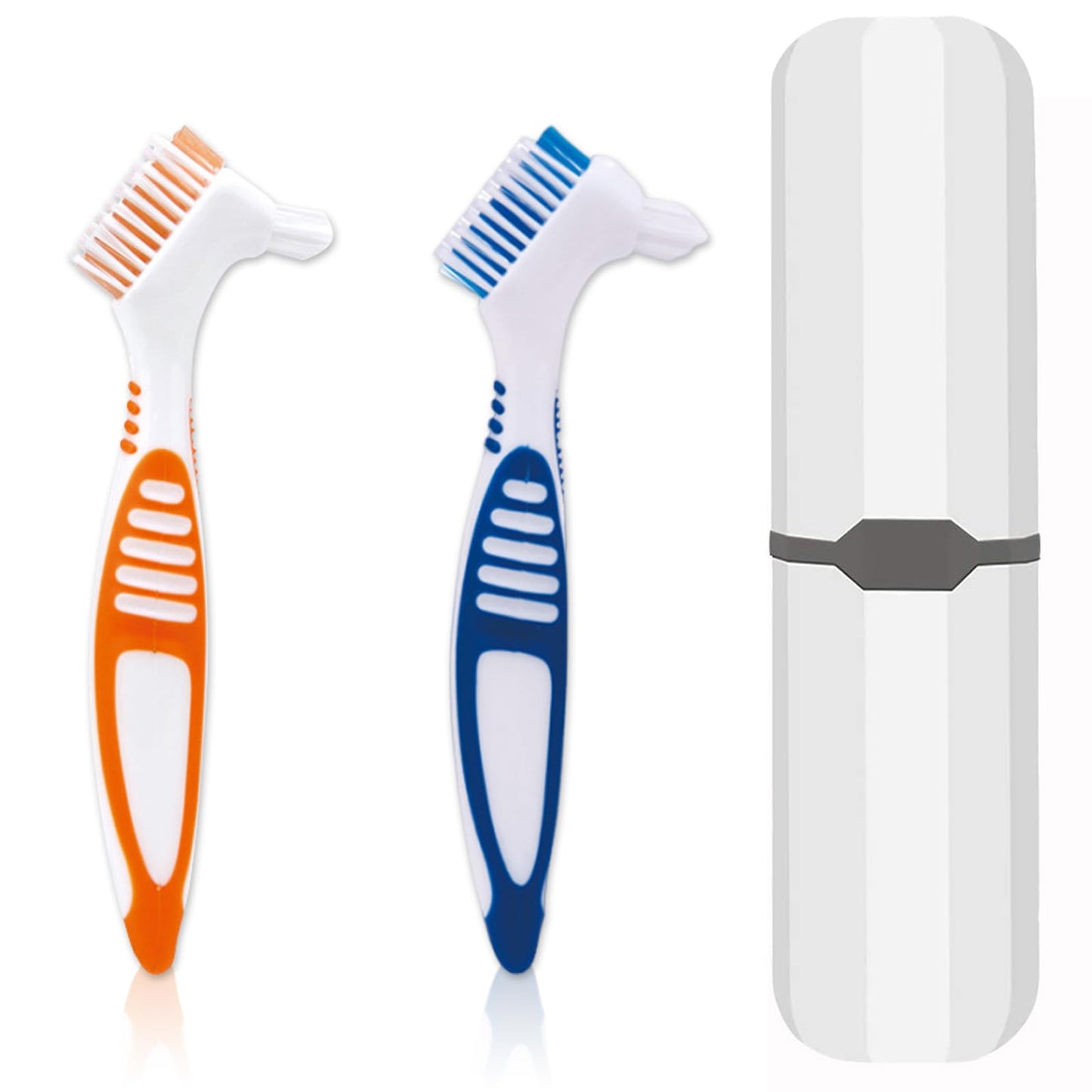 Denture Brush 2 Pcs with White Case – Comfort Grip & Multi-Tier Bristles
