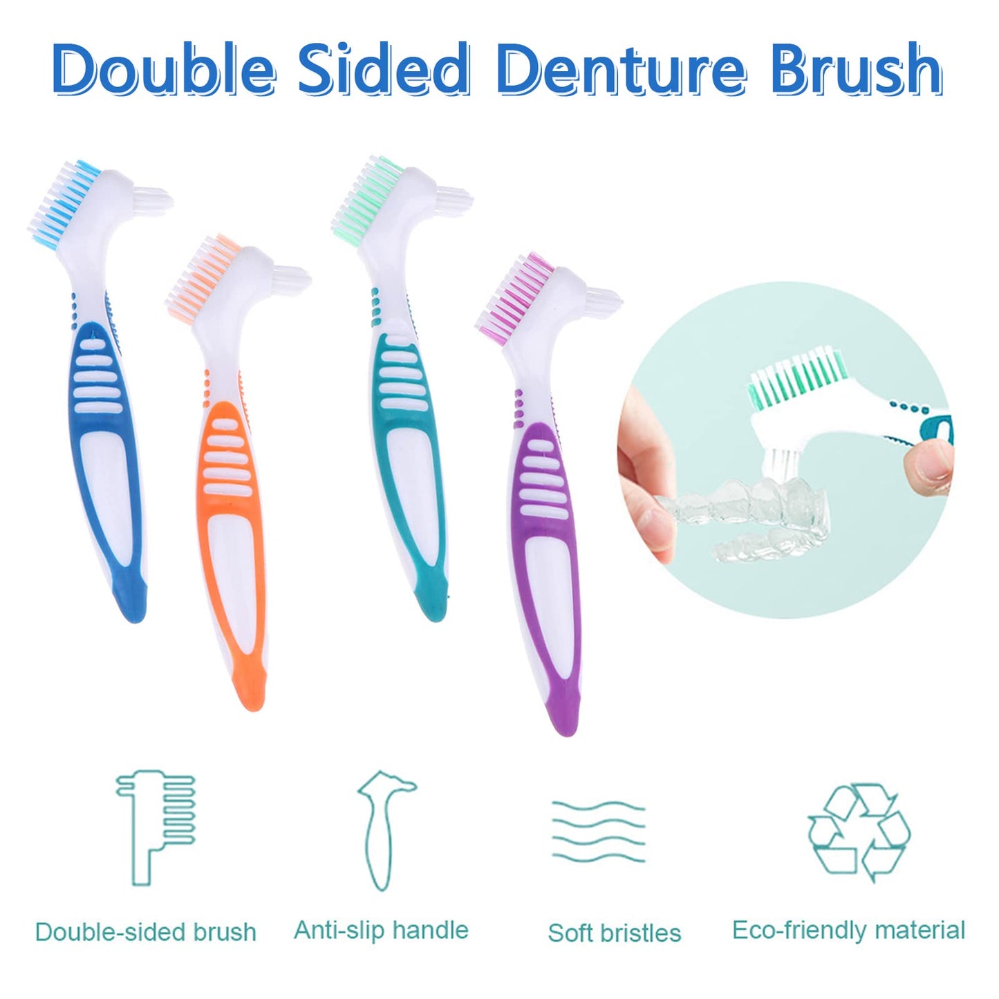 4-Piece Denture Brush Set for False Teeth – Multi-Layered Bristles, Ergonomic Rubber Handle
