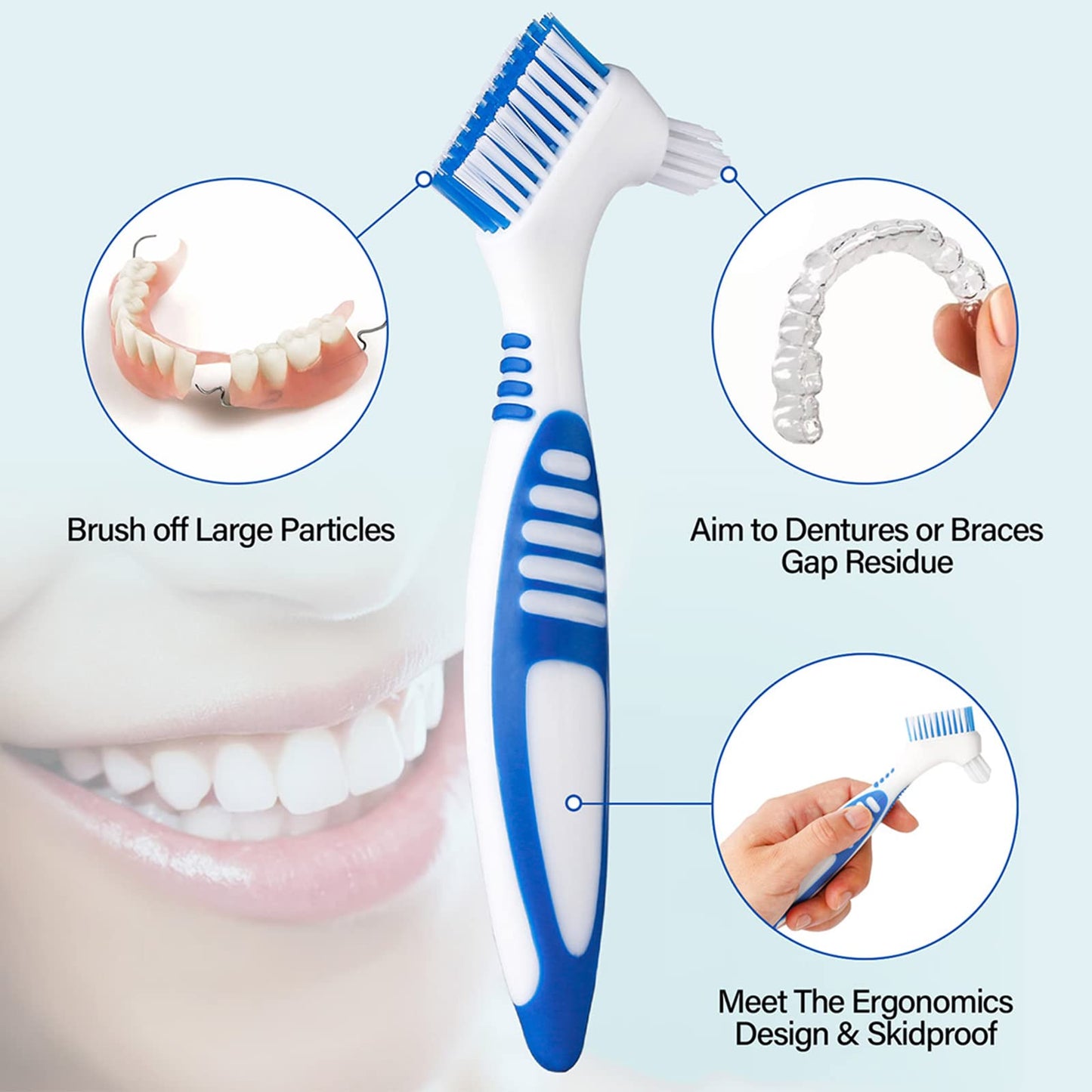 4-Piece Denture Brush Set for False Teeth – Multi-Layered Bristles, Ergonomic Rubber Handle