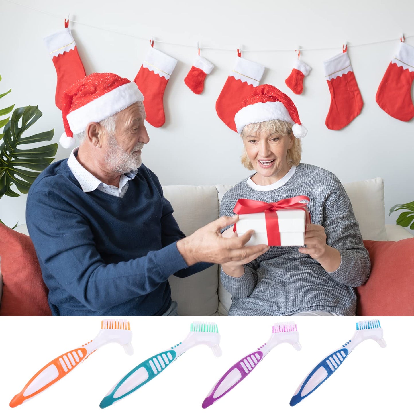 4-Piece Denture Brush Set for False Teeth – Multi-Layered Bristles, Ergonomic Rubber Handle