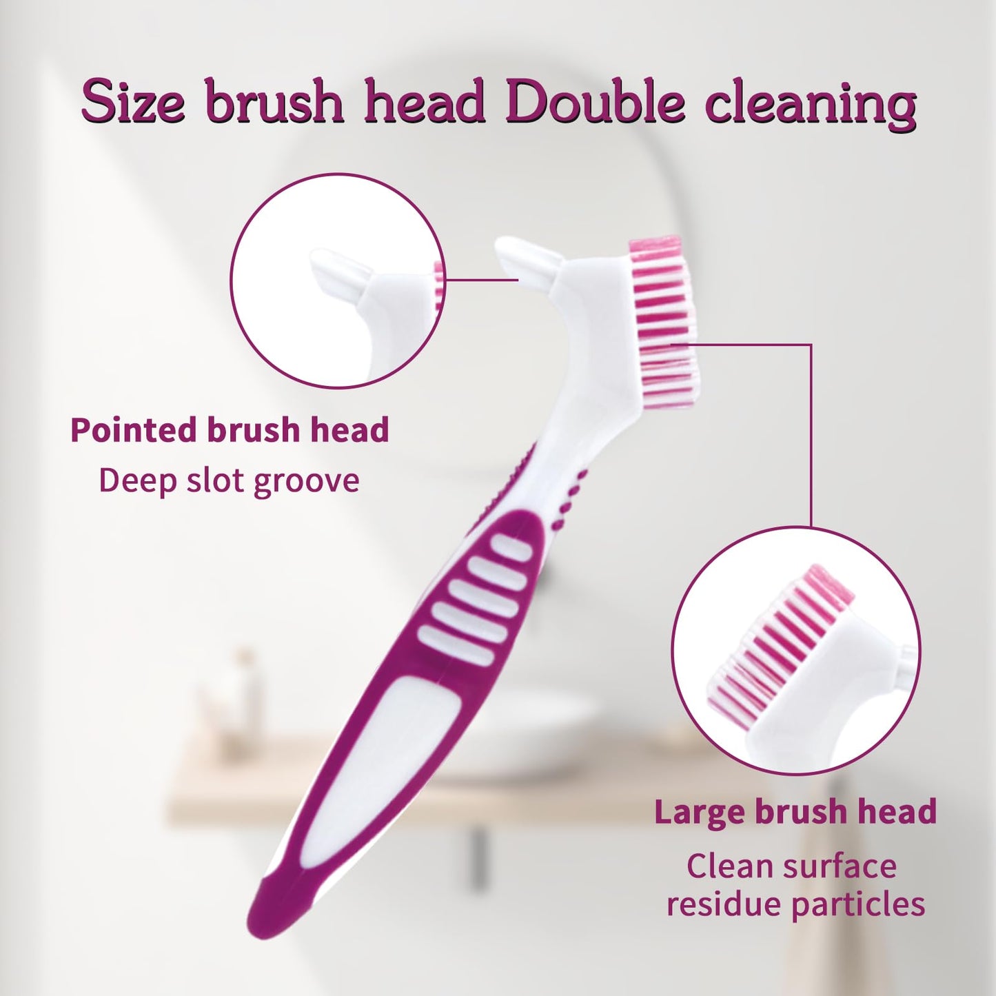Denture Brush 2-Piece Set with White Carrying Case – Comfort Grip