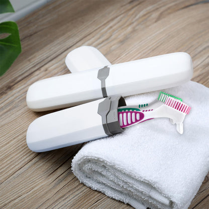 Denture Brush 2-Piece Set with White Carrying Case – Comfort Grip