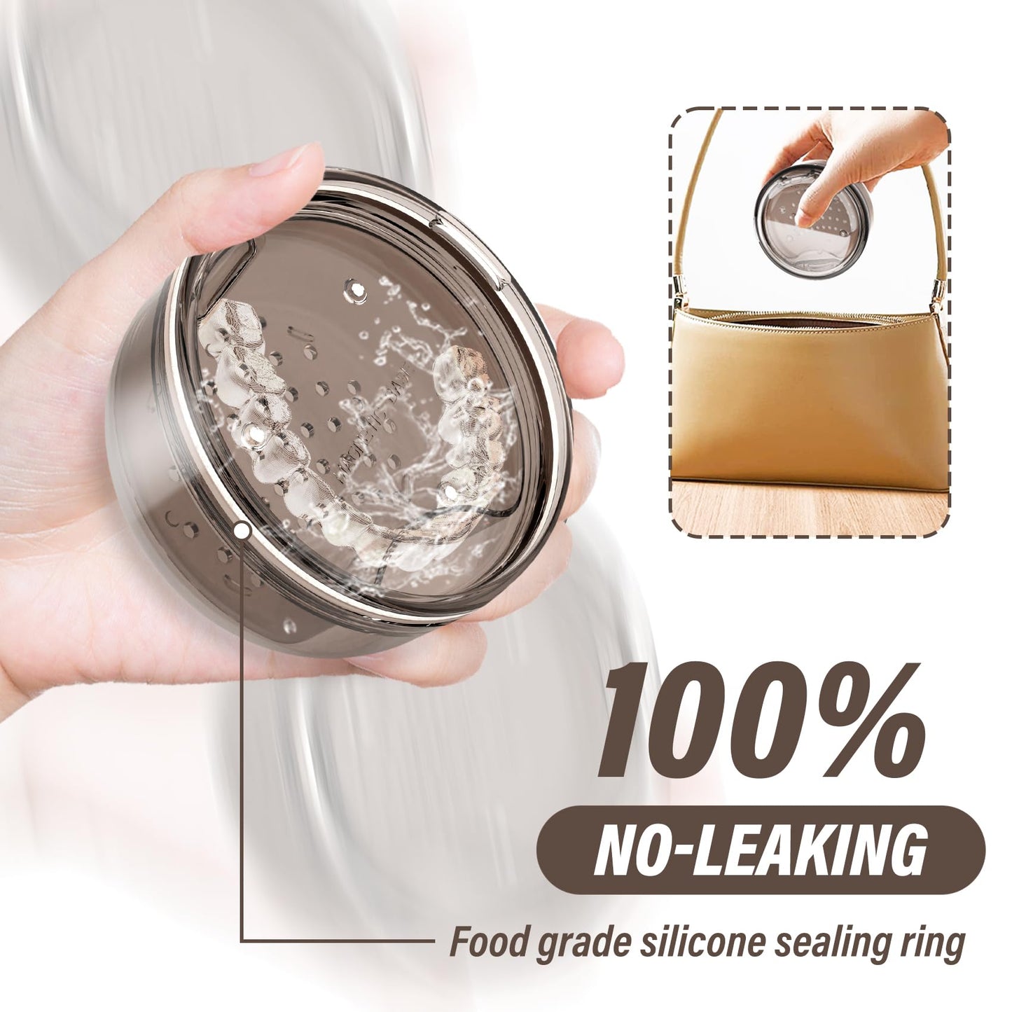 Denture Case Retainer Cleaning Case - 2 in 1 No-Leak, Portable 3.78" x 2.24"