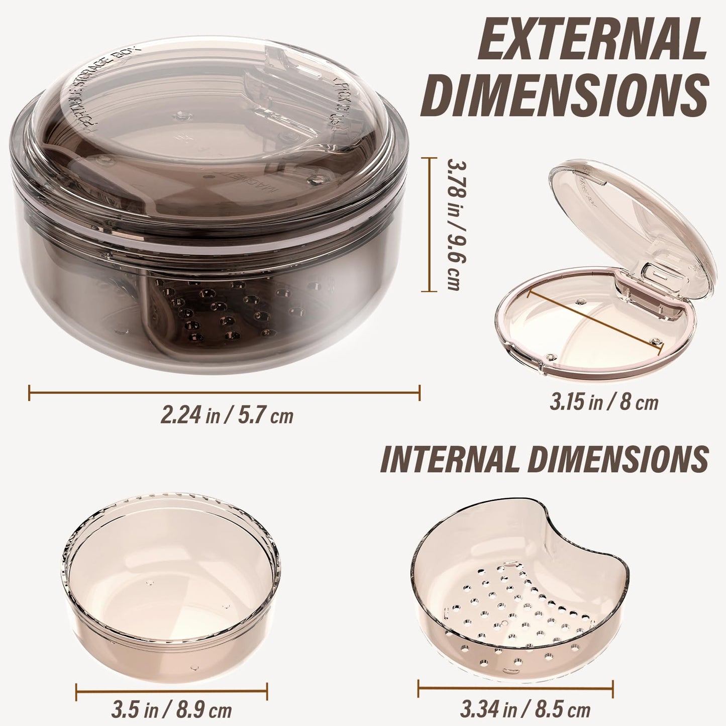 Denture Case Retainer Cleaning Case - 2 in 1 No-Leak, Portable 3.78" x 2.24"