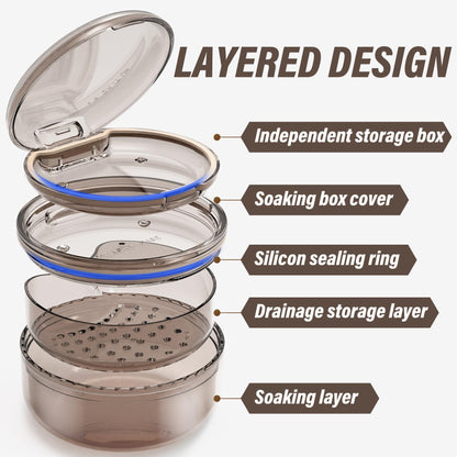 Denture Case Retainer Cleaning Case - 2 in 1 No-Leak, Portable 3.78" x 2.24"