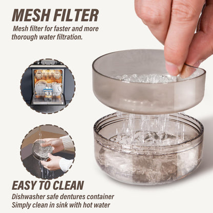 Denture Case Retainer Cleaning Case - 2 in 1 No-Leak, Portable 3.78" x 2.24"