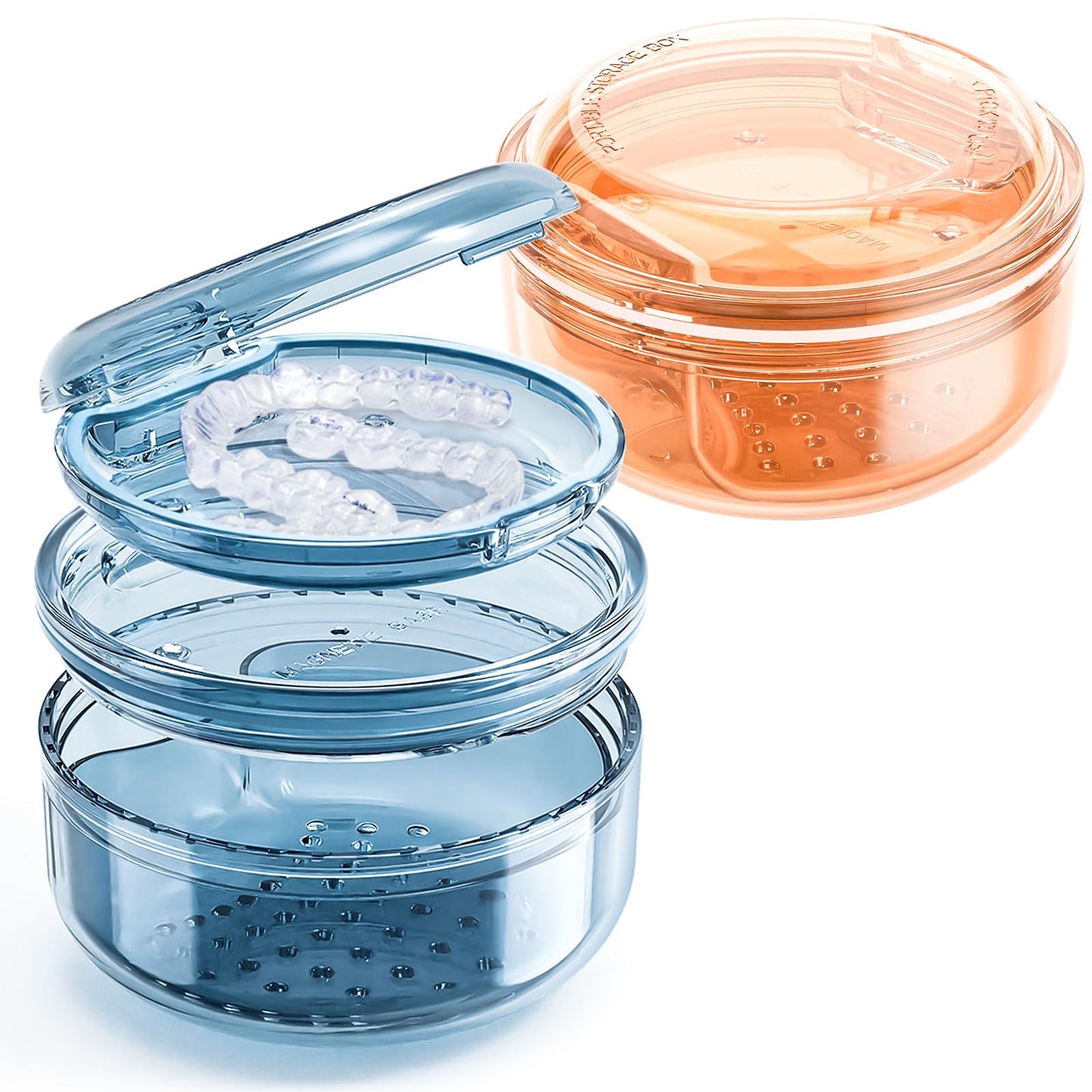 2-Pack Denture Case – 2-in-1 Retainer Case with Strainer Basket (No-Leak, Travel)