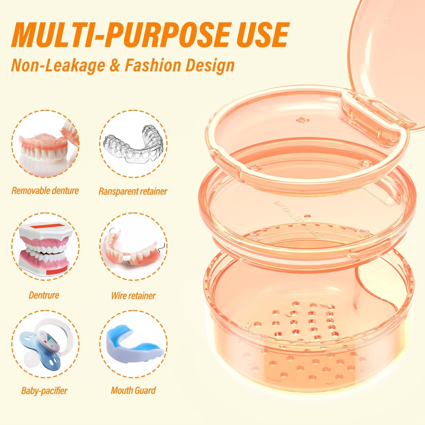 2-Pack Denture Case – 2-in-1 Retainer Case with Strainer Basket (No-Leak, Travel)