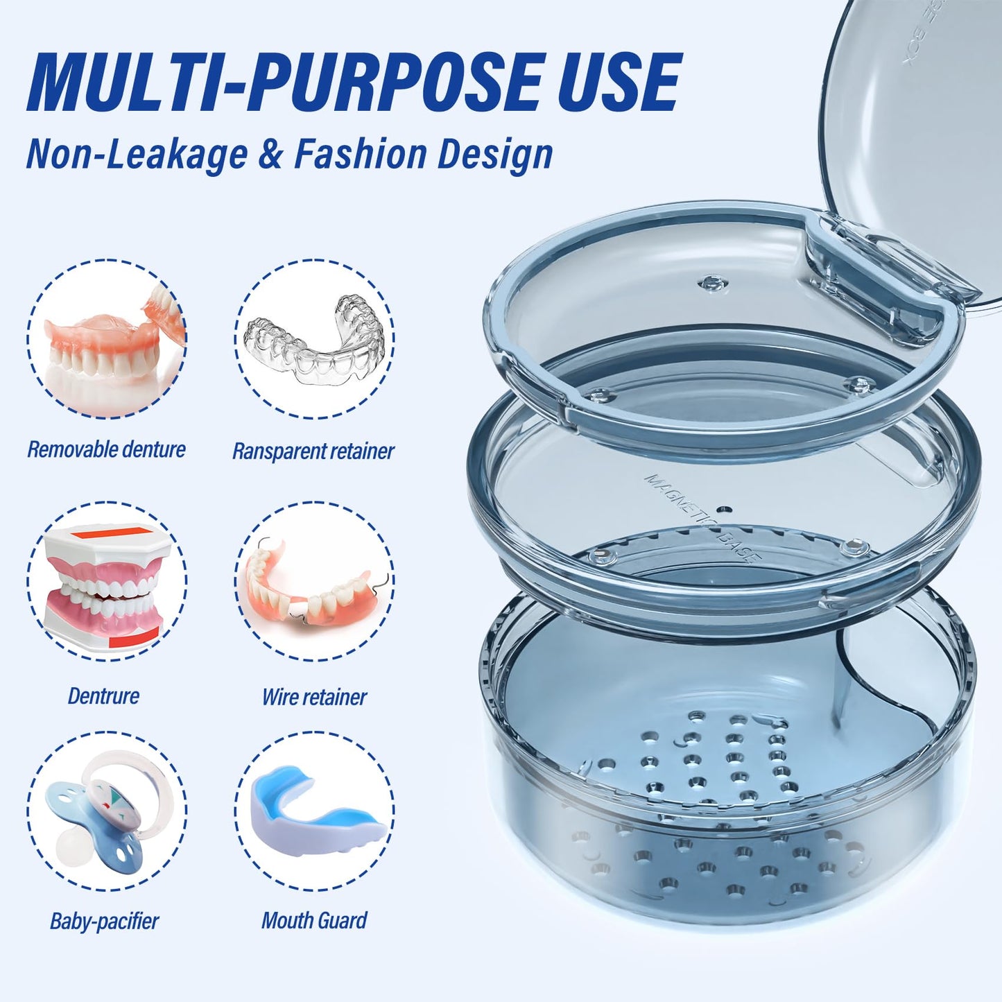 2-in-1 Denture Case & Retainer Cleaning Box | No-Leak Denture Bath Box