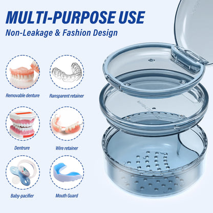 2-in-1 Denture Case & Retainer Cleaning Box | No-Leak Denture Bath Box