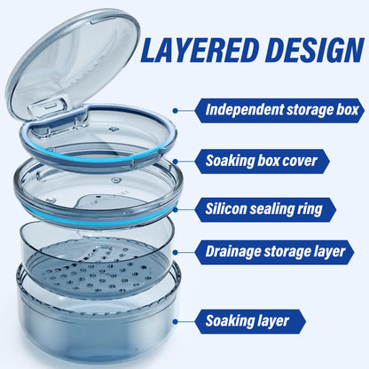 2-in-1 Denture Case & Retainer Cleaning Box | No-Leak Denture Bath Box