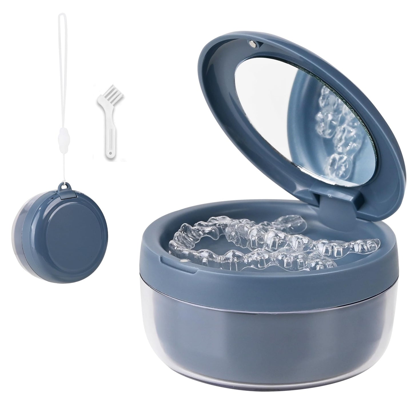 Denture Case - Leak-Proof Denture Bath Cup | Cleaning & Storage Box (Blue)