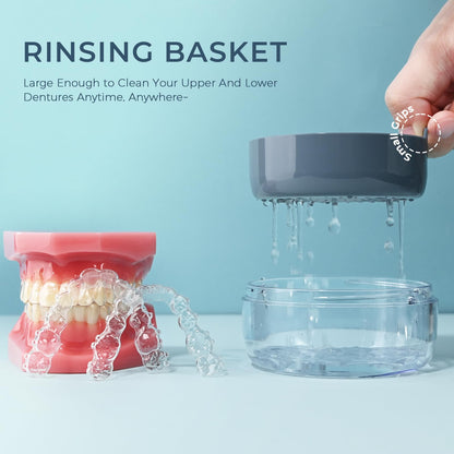 Denture Case - Leak-Proof Denture Bath Cup | Cleaning & Storage Box (Blue)
