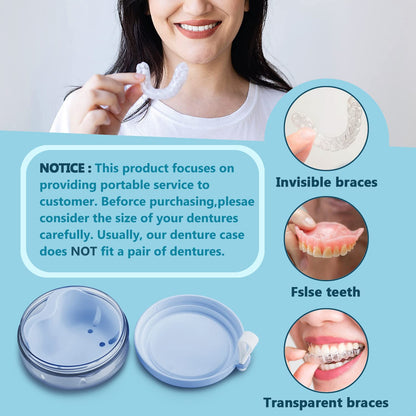 Denture Case with Brush & Portable Box - No-Leak Travel Retainer Case (Blue)