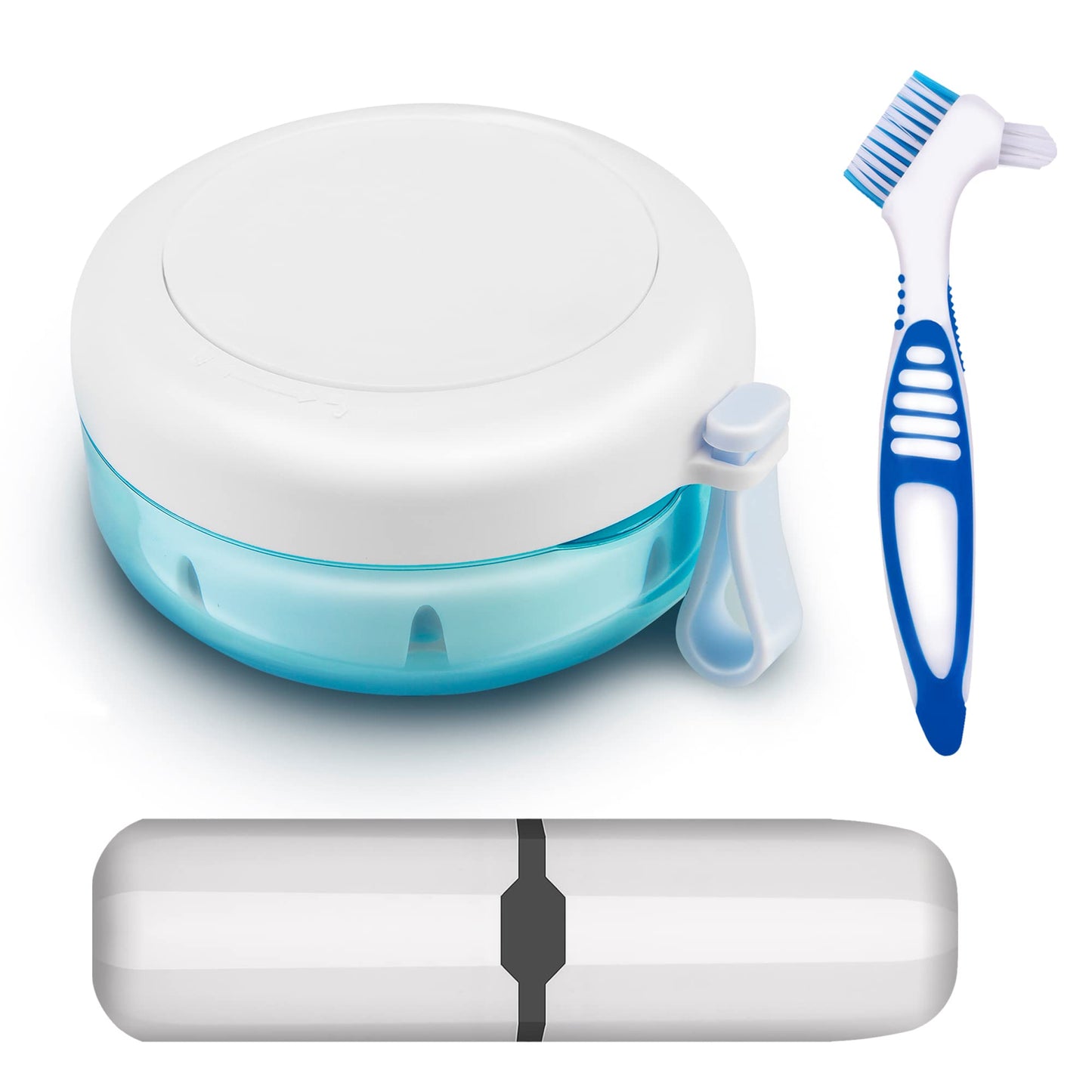 Leak-Proof Denture Case with Brush – Travel Retainer Box Set with Mirror