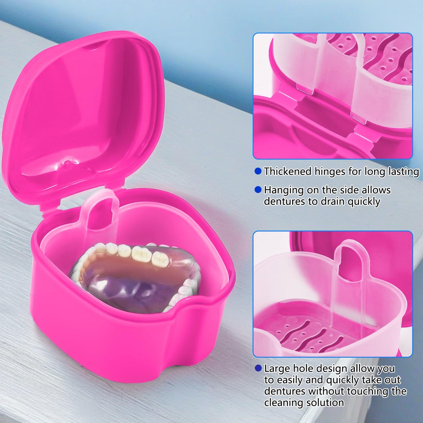 2 Pack Denture Bath Case Cup - Rose Red & Black | Retainer Cleaner Holder & Travel Storage