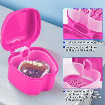 2 Pack Denture Bath Case Cup - Rose Red & Black | Retainer Cleaner Holder & Travel Storage