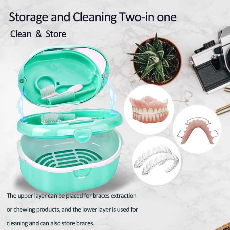 Denture Case Green | Portable Wet & Dry Cup with Lid