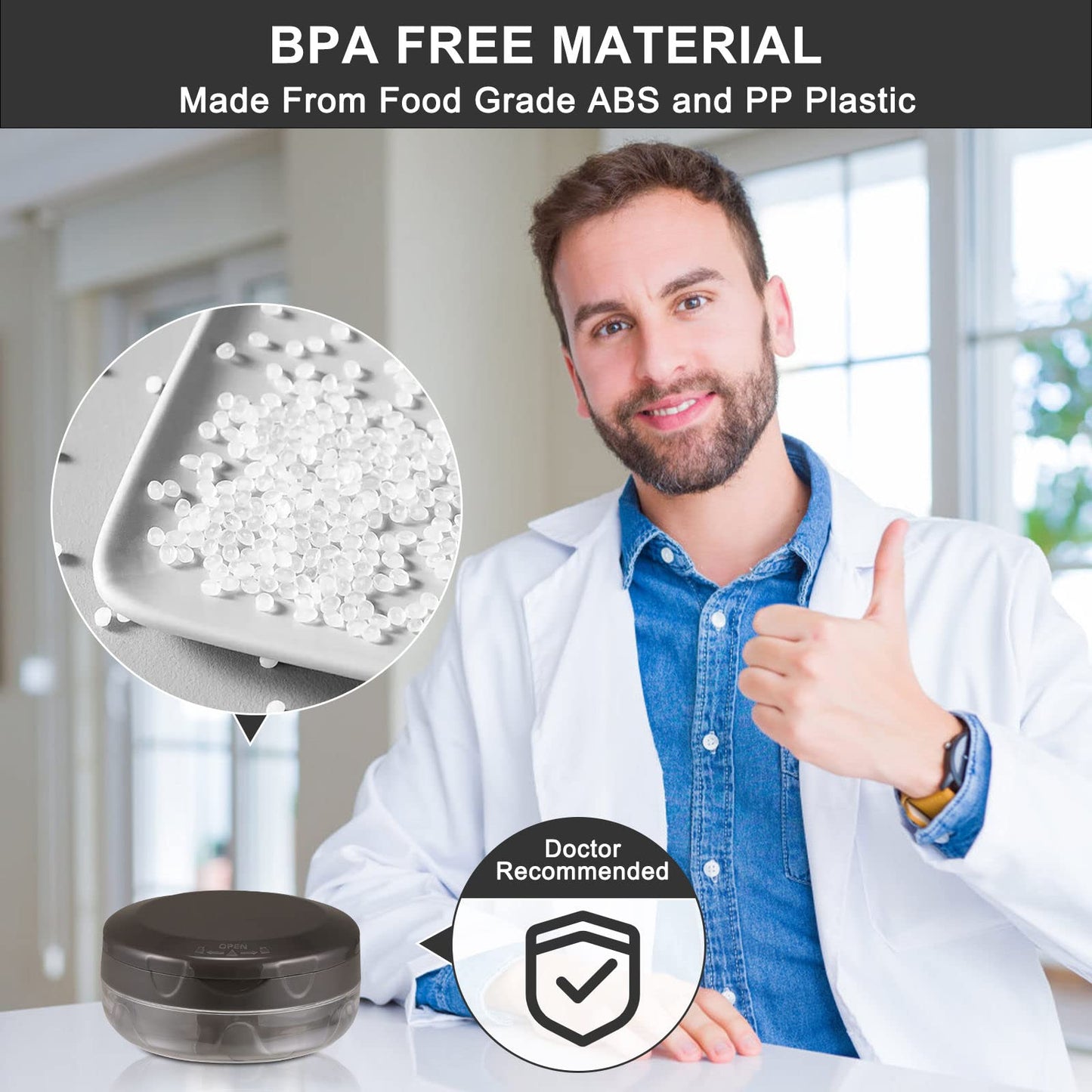 Leak-Proof Denture Case with Mirror - Travel Bath Box Grey