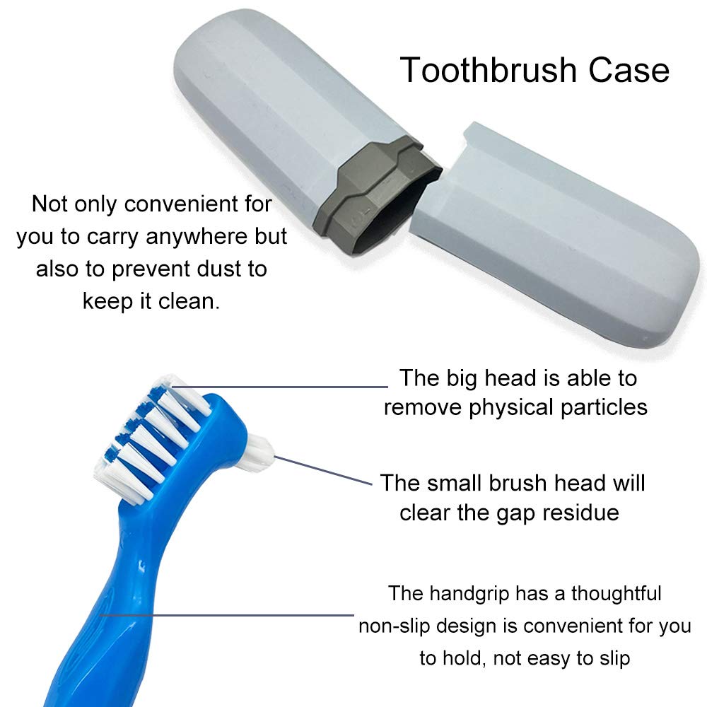 Denture Case Kit with Lid – 2 Bath Cups, 2 Brushes & 2 Portable Boxes