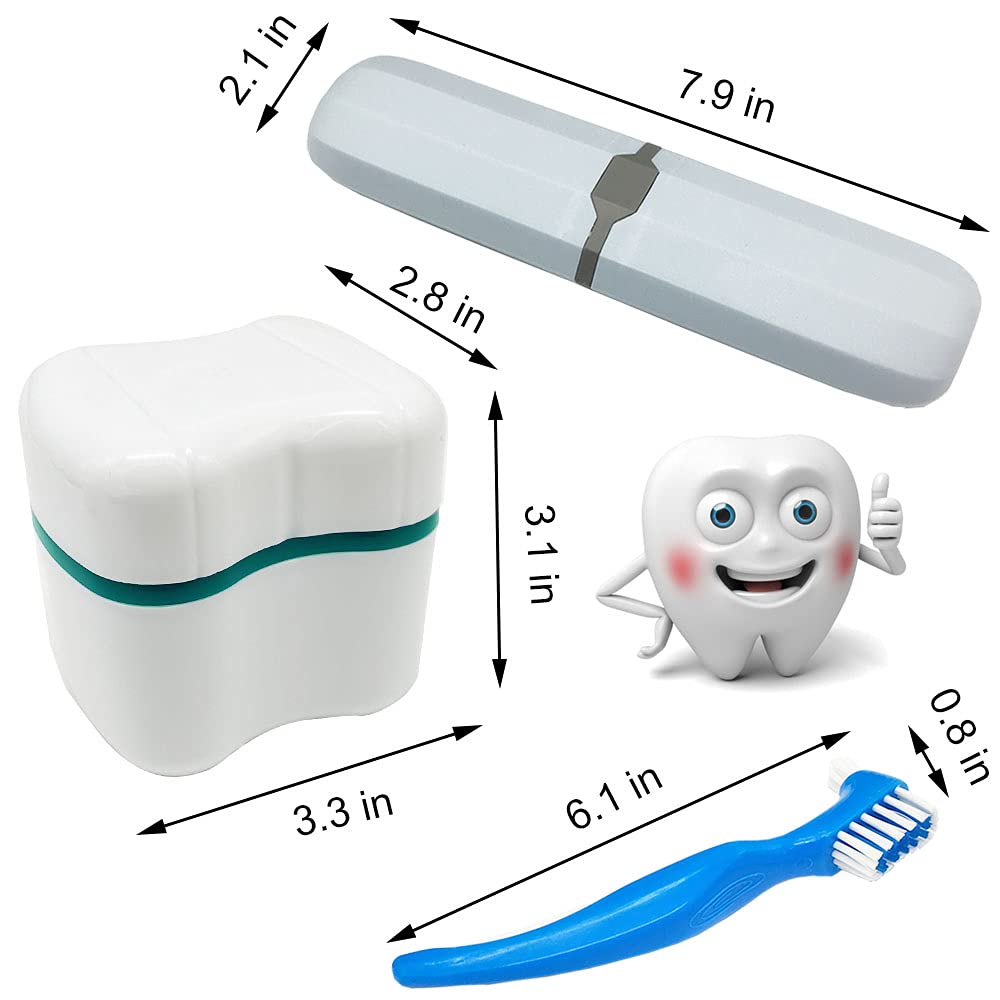 Denture Case Kit with Lid – 2 Bath Cups, 2 Brushes & 2 Portable Boxes