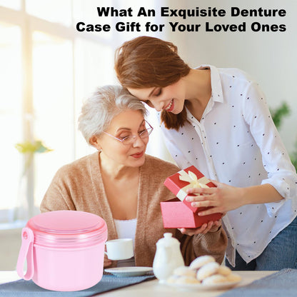 Leak-Proof Travel Denture Case | Denture Bath Cup & Cleaning Kit (Pink)