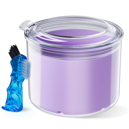 Denture Case with Brush - Bath Cup for Dentures & Retainers (Purple)
